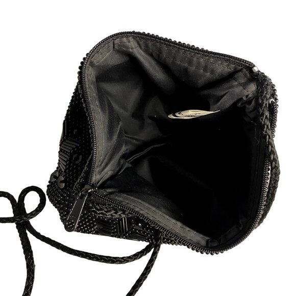 #4543  LOREDANA SMALL BEADED BLACK EVENING BAG WITH SHOULDER STAP - Picture 5 of 11